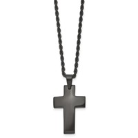 Chisel Stainless Steel Brushed Black IP-plated Cross Pendant on a Rope Chain Necklace, 20" view 3