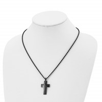Chisel Stainless Steel Brushed Black IP-plated Cross Pendant on a Rope Chain Necklace, 20" view 4