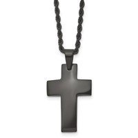 Chisel Stainless Steel Brushed Black IP-plated Cross Pendant on a Rope Chain Necklace, 20" view 1