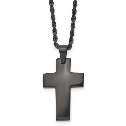 Chisel Stainless Steel Brushed Black IP-plated Cross Pendant on a Rope Chain Necklace, 20"
