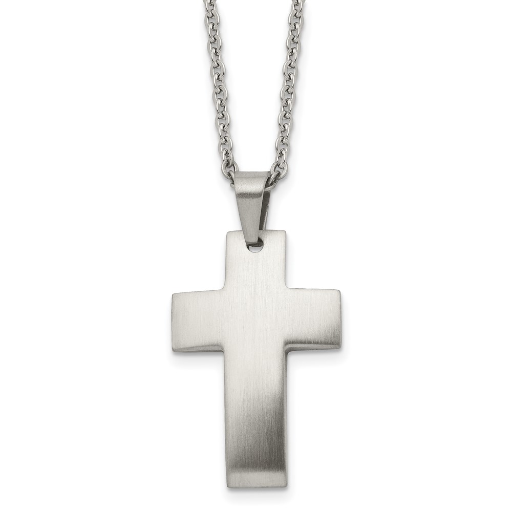 Stainless Steel Brushed Cross 20in Necklace