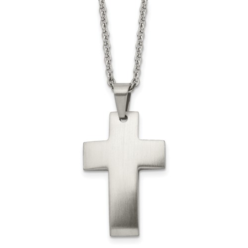 Chisel Stainless Steel Brushed Cross Pendant on a Cable Chain Necklace, 20"