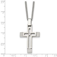 Chisel Stainless Steel Brushed and Polished Necklace with CZ Open Cross Pendant on a Cable Chain, 22" view 5