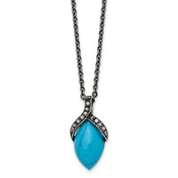 Stainless Steel Antiqued Simulated Turquoise Marcasite Necklace, 18" view 1
