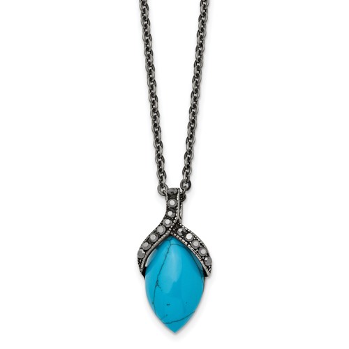 Stainless Steel Antiqued Simulated Turquoise Marcasite Necklace, 18"