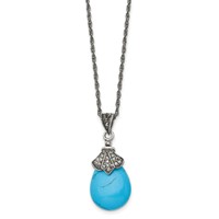 Stainless Steel Antiqued Simulated Turquoise Marcasite Necklace, 18" view 3