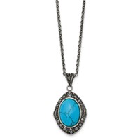 Stainless Steel Antiqued Simulated Turquoise Marcasite Necklace, 18" view 3