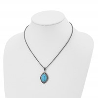 Stainless Steel Antiqued Simulated Turquoise Marcasite Necklace, 18" view 4