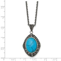 Stainless Steel Antiqued Simulated Turquoise Marcasite Necklace, 18" view 5