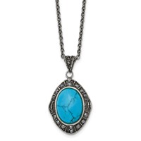 Stainless Steel Antiqued Simulated Turquoise Marcasite Necklace, 18" view 1