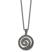 Chisel Stainless Steel Antiqued and Polished Marcasite Swirl Pendant on an Cable Chain Necklace, 18" view 3