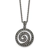 Chisel Stainless Steel Antiqued and Polished Marcasite Swirl Pendant on an Cable Chain Necklace, 18" view 1