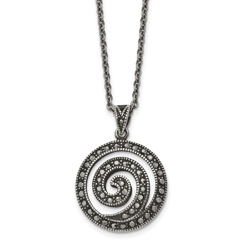Chisel Stainless Steel Antiqued and Polished Marcasite Swirl Pendant on an Cable Chain Necklace, 18"