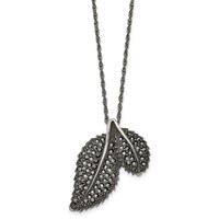 Stainless Steel Antiqued and Polished Necklace with Marcasite Leaf, 20" view 3