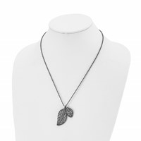 Stainless Steel Antiqued and Polished Necklace with Marcasite Leaf, 20" view 4