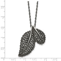 Stainless Steel Antiqued and Polished Necklace with Marcasite Leaf, 20" view 5