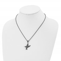 Chisel Stainless Steel Antiqued and Polished Necklace with Marcasite Hummingbird Pendant on an Singapore Chain, 18" view 4