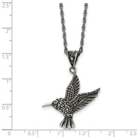 Chisel Stainless Steel Antiqued and Polished Necklace with Marcasite Hummingbird Pendant on an Singapore Chain, 18" view 5