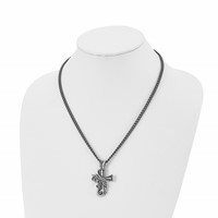 Chisel Stainless Steel Antiqued and Polished Fancy Cross Pendnat on a Curb Chain Necklace, 20" view 4
