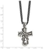 Chisel Stainless Steel Antiqued and Polished Fancy Cross Pendnat on a Curb Chain Necklace, 20" view 3