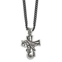 Chisel Stainless Steel Antiqued and Polished Fancy Cross Pendnat on a Curb Chain Necklace, 20" view 1