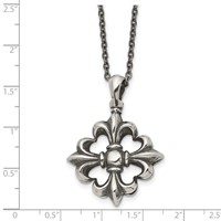 Stainless Steel Antiqued and Polished Fleur De Lis Necklace, 18" view 3