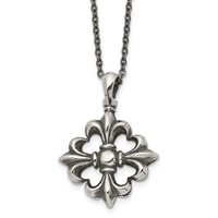 Stainless Steel Antiqued and Polished Fleur De Lis Necklace, 18" view 1