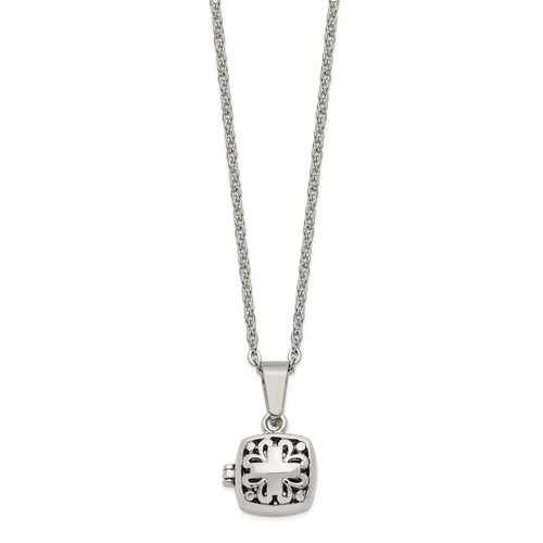 Chisel Stainless Steel Polished and Antiqued Magnetic Prayer Box on an Cable Chain Necklace, 18"