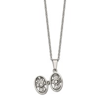 Chisel Stainless Steel Polished and Antiqued Oval Magnetic Prayer Box on an Cable Chain Necklace, 18" view 3