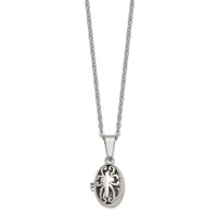 Chisel Stainless Steel Polished and Antiqued Oval Magnetic Prayer Box on an Cable Chain Necklace, 18" view 1