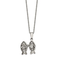 Chisel Stainless Steel Polished and Antiqued Magnetic Fish Prayer Box on an Cable Chain Necklace, 18" view 3