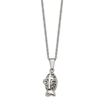 Chisel Stainless Steel Polished and Antiqued Magnetic Fish Prayer Box on an Cable Chain Necklace, 18" view 1