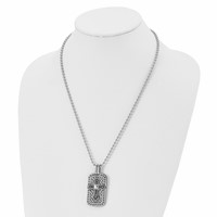 Stainless Steel Antiqued and Polished Cross Dog Tag Necklace, 22" view 4