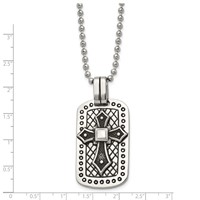 Stainless Steel Antiqued and Polished Cross Dog Tag Necklace, 22" view 3