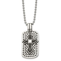 Stainless Steel Antiqued and Polished Cross Dog Tag Necklace, 22" view 1