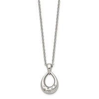 Stainless Steel Polished Necklace with CZ Teardrop, 18" view 3