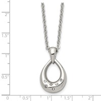 Stainless Steel Polished Necklace with CZ Teardrop, 18" view 5