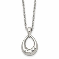 Stainless Steel Polished Necklace with CZ Teardrop, 18" view 1