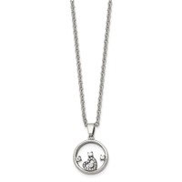Chisel Stainless Steel Polished Circle Necklace with CZ and Heart Pendant on an Cable Chain, 18" view 3