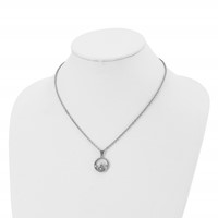 Chisel Stainless Steel Polished Circle Necklace with CZ and Heart Pendant on an Cable Chain, 18" view 4