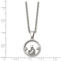 Chisel Stainless Steel Polished Circle Necklace with CZ and Heart Pendant on an Cable Chain, 18" view 5