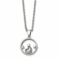Chisel Stainless Steel Polished Circle Necklace with CZ and Heart Pendant on an Cable Chain, 18" view 1
