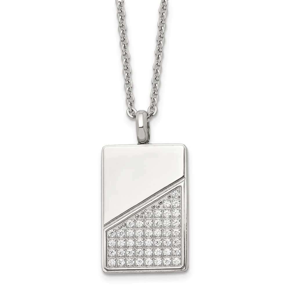 Stainless Steel Polished with CZ 20in Dog Tag Necklace