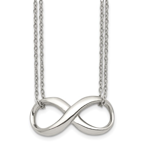 Chisel Stainless Steel Polished Infinity Symbol on an 2-Strand Cable Chain Necklace, 18"