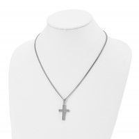 Chisel Stainless Steel Polished Necklace with Grey Carbon Fiber Inlay Small Cross Pendant on a Curb Chain, 20" view 4