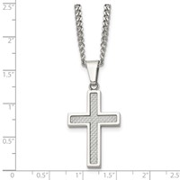 Chisel Stainless Steel Polished Necklace with Grey Carbon Fiber Inlay Small Cross Pendant on a Curb Chain, 20" view 5