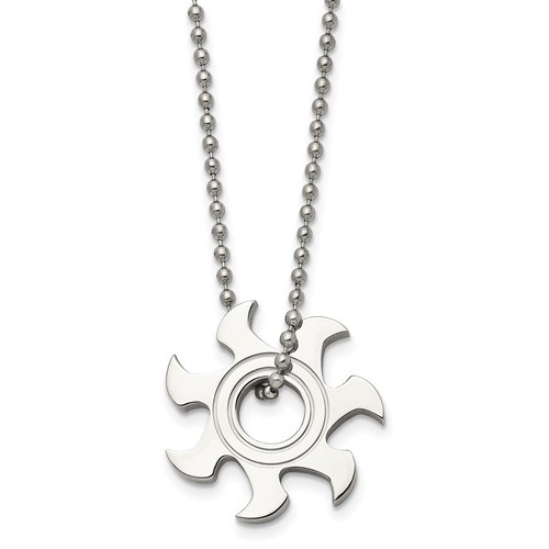Chisel Stainless Steel Polished Sun Burst Pendant on a Ball Chain Necklace, 22"
