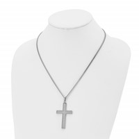 Chisel Stainless Steel Polished Necklace with Grey Carbon Fiber Inlay Large Cross Pendant on a Curb Chain, 20" view 4