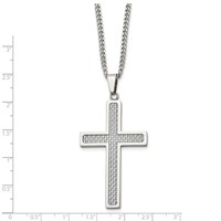 Chisel Stainless Steel Polished Necklace with Grey Carbon Fiber Inlay Large Cross Pendant on a Curb Chain, 20" view 3