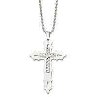 Chisel Stainless Steel Polished Necklace with Sterling Silver Inlay Cross Pendant on a Ball Chain, 20" view 3